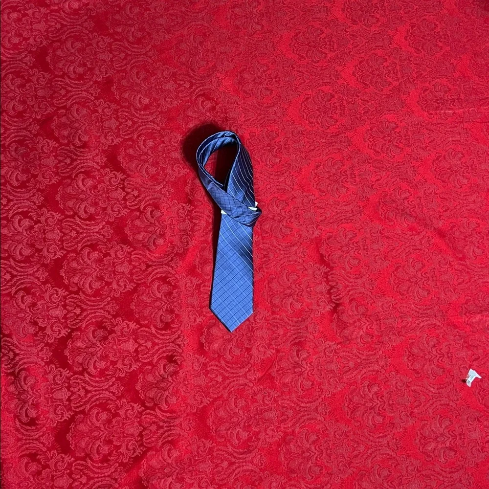 Calvin Klein Boys 100% Silk Blue Windowpane Tie 48
